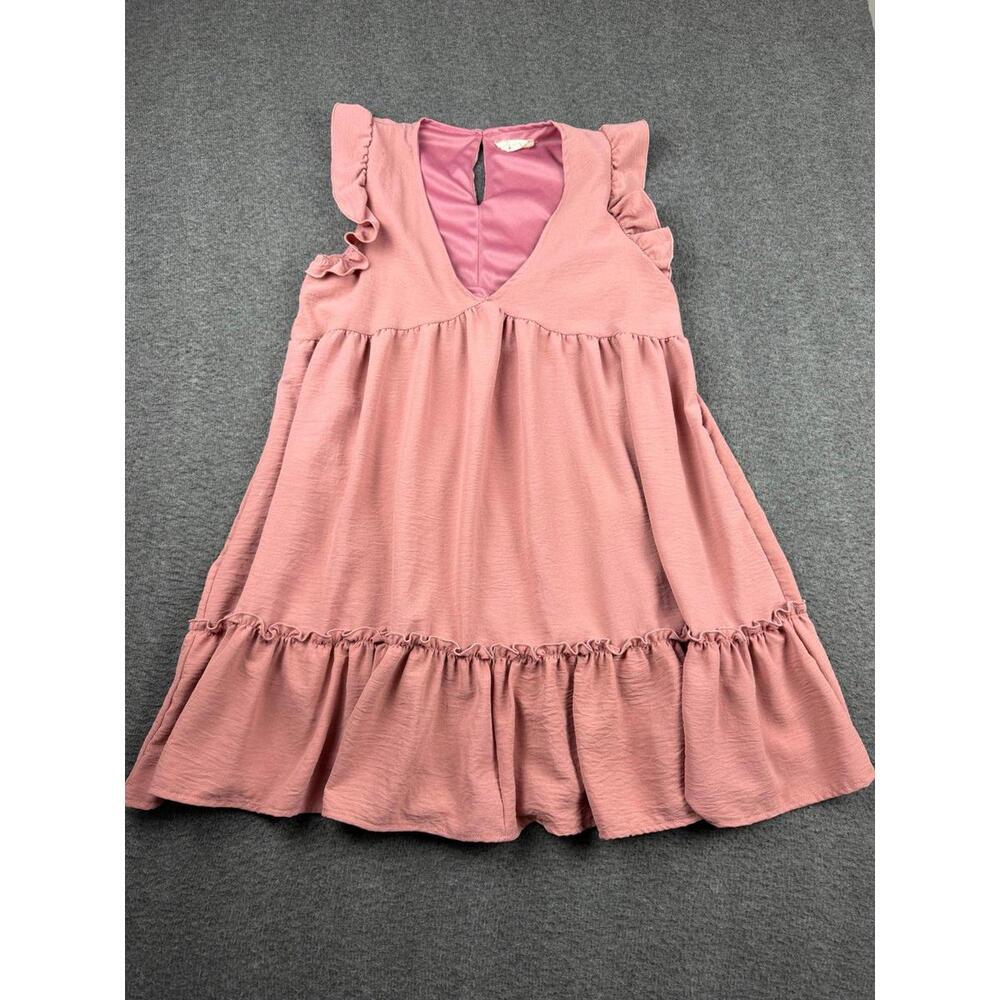 Altar'd State Womens Small Pink Ruffle V-Neck Tiered‎ Babydoll Mini Dress